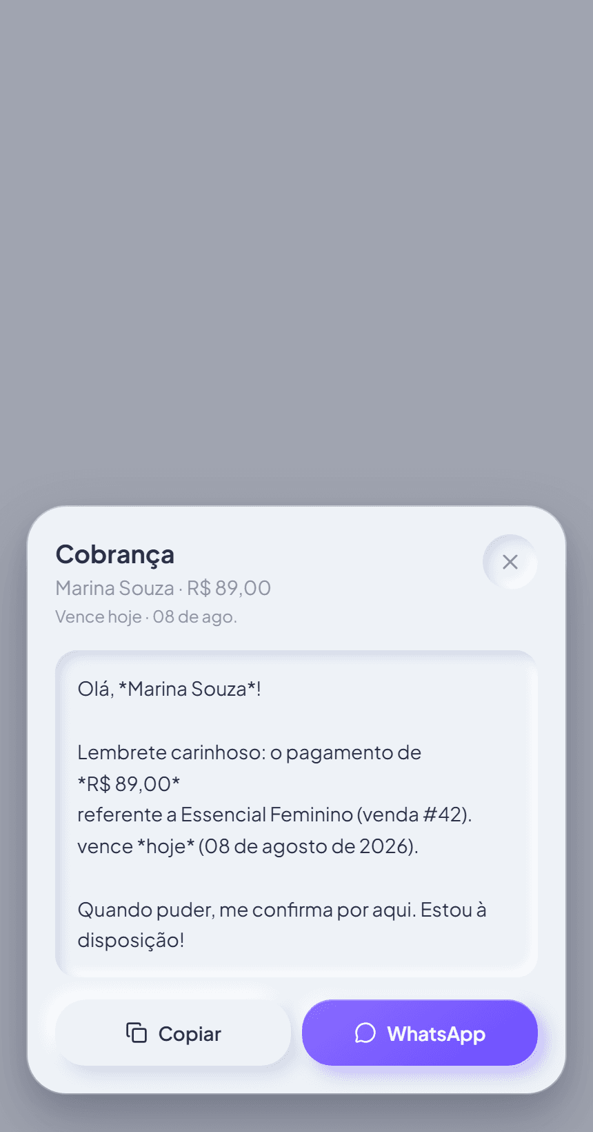 Cobrança no WhatsApp com mensagem pronta