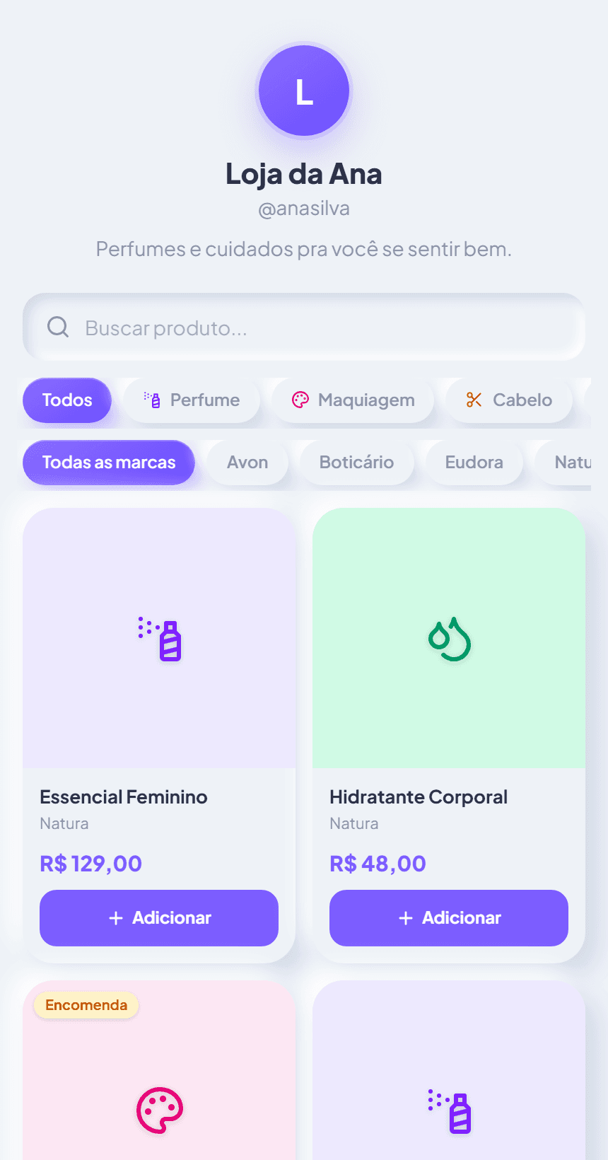 Lojinha pública com catálogo e carrinho